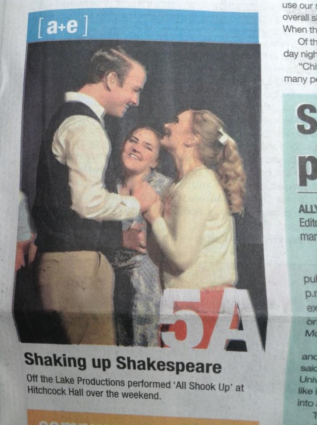The Lantern featured a picture from "All Shook Up" on their front page