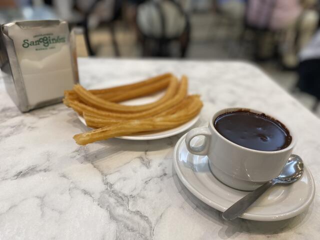 Image of Spanish churros and hot chocolate in a cup