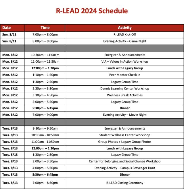 R-LEAD Schedule Sample
